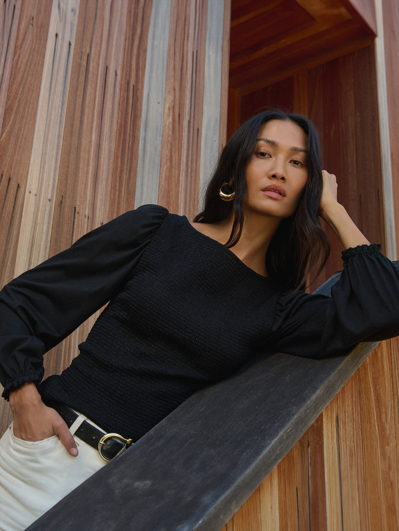 Aidan Smocked Top Jet Black | Nation Los Angeles