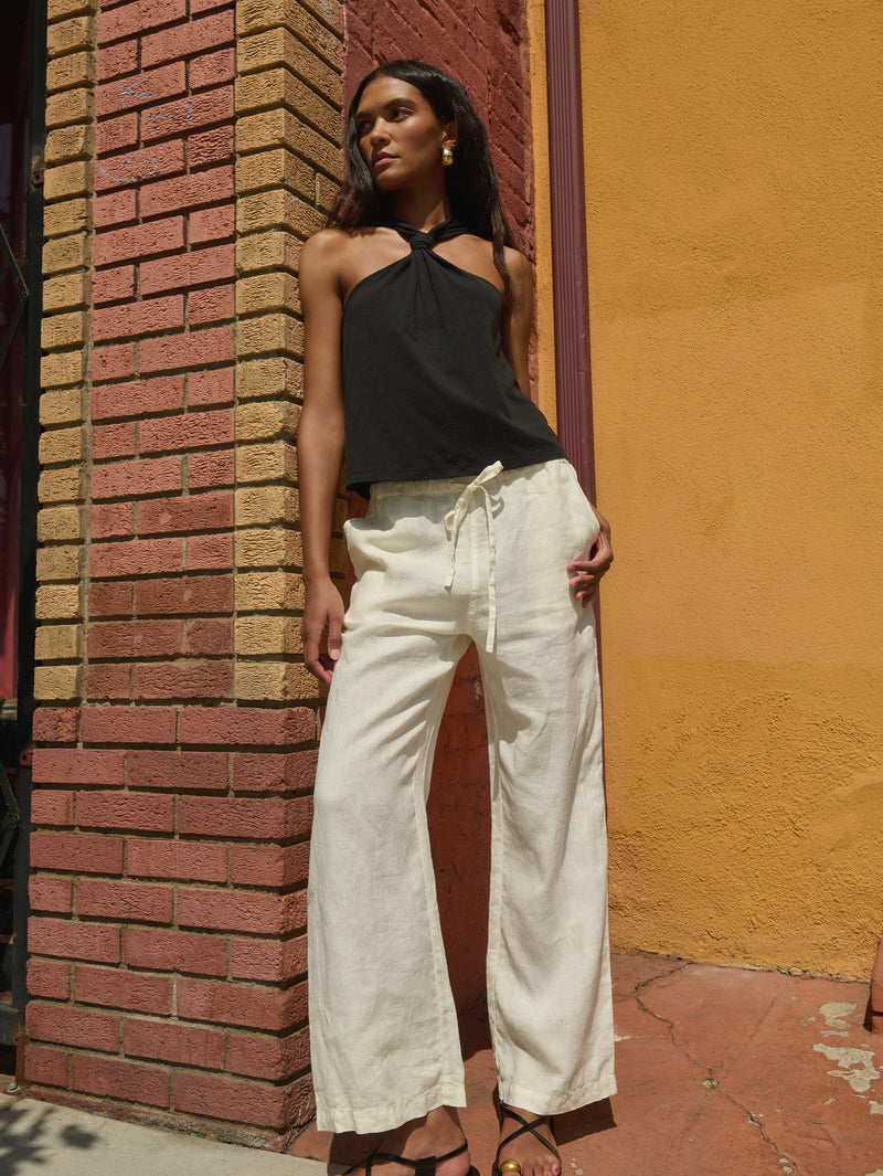 Lucia Tie Linen Pant - Porcelain | Nation Los Angeles