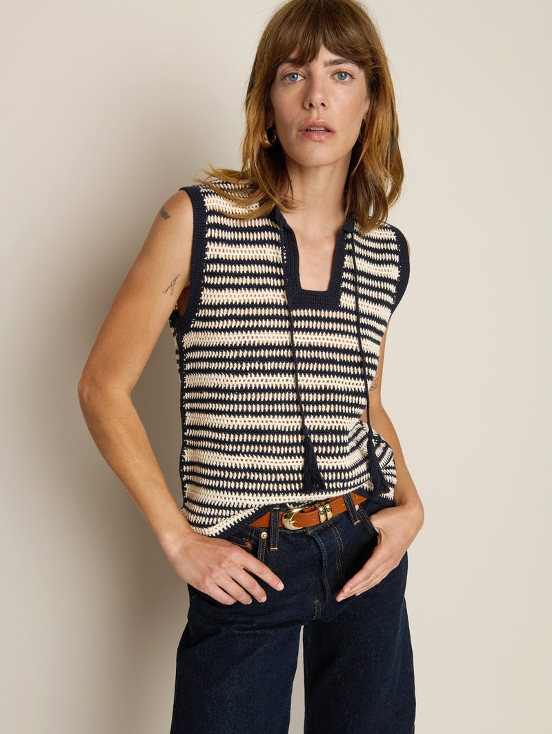Priscilla Crochet Tank - Crochet Seascape Stripe | Nation Los Angeles