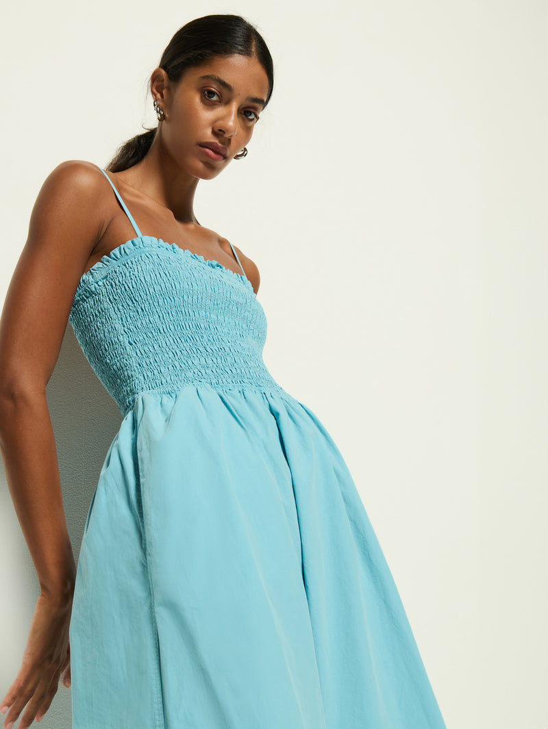 Sibelle Smocked Midi - Suede Blue | Nation Los Angeles