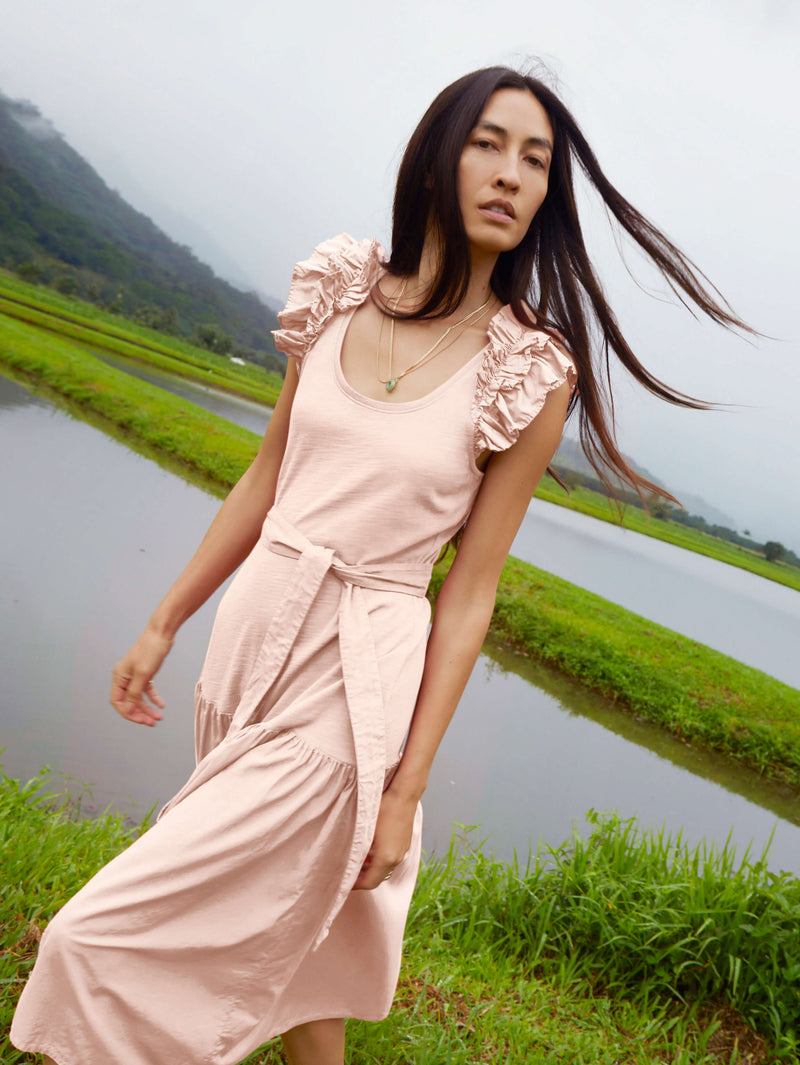everleigh maxi dress Everleigh Scoop Neck Ruffle Sleeve Midi Dress - Light Pink Millennial