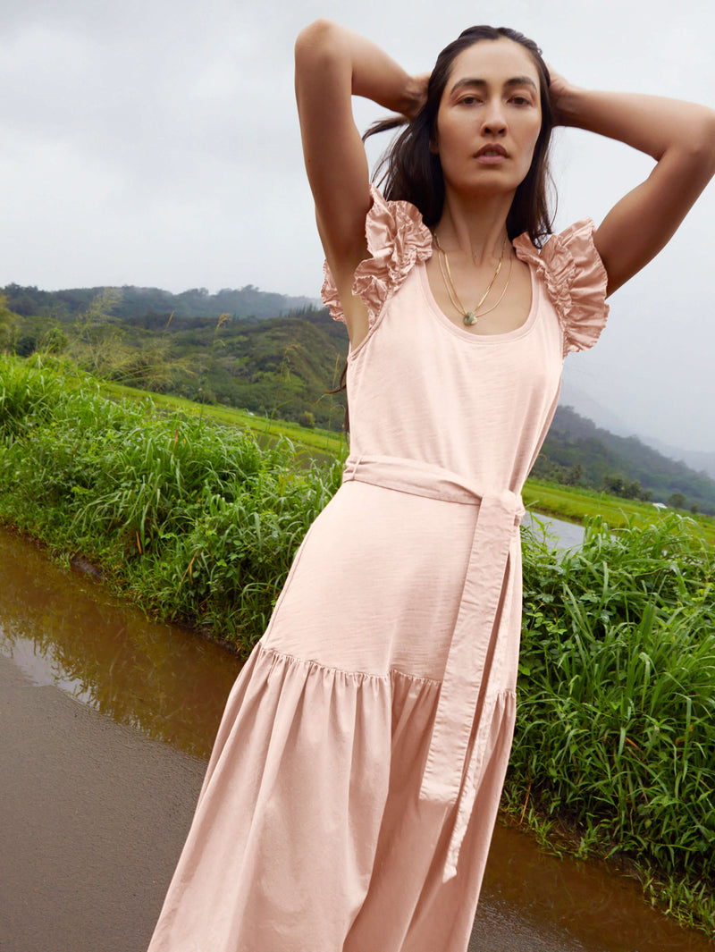 everleigh maxi dress Everleigh Scoop Neck Ruffle Sleeve Midi Dress - Light Pink Millennial