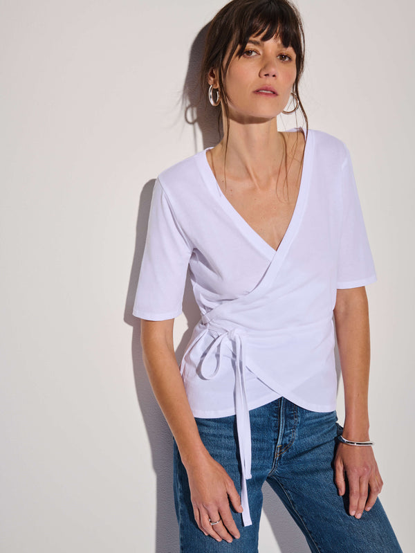 Bianca Wrap Tee - White | Nation Los Angeles