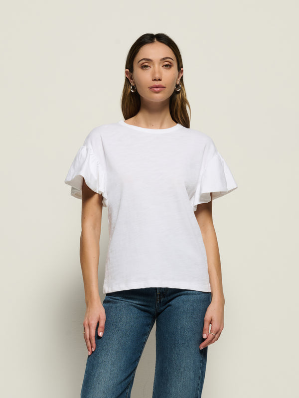 Camille Ruffle Tee - Optic White | Nation Los Angeles