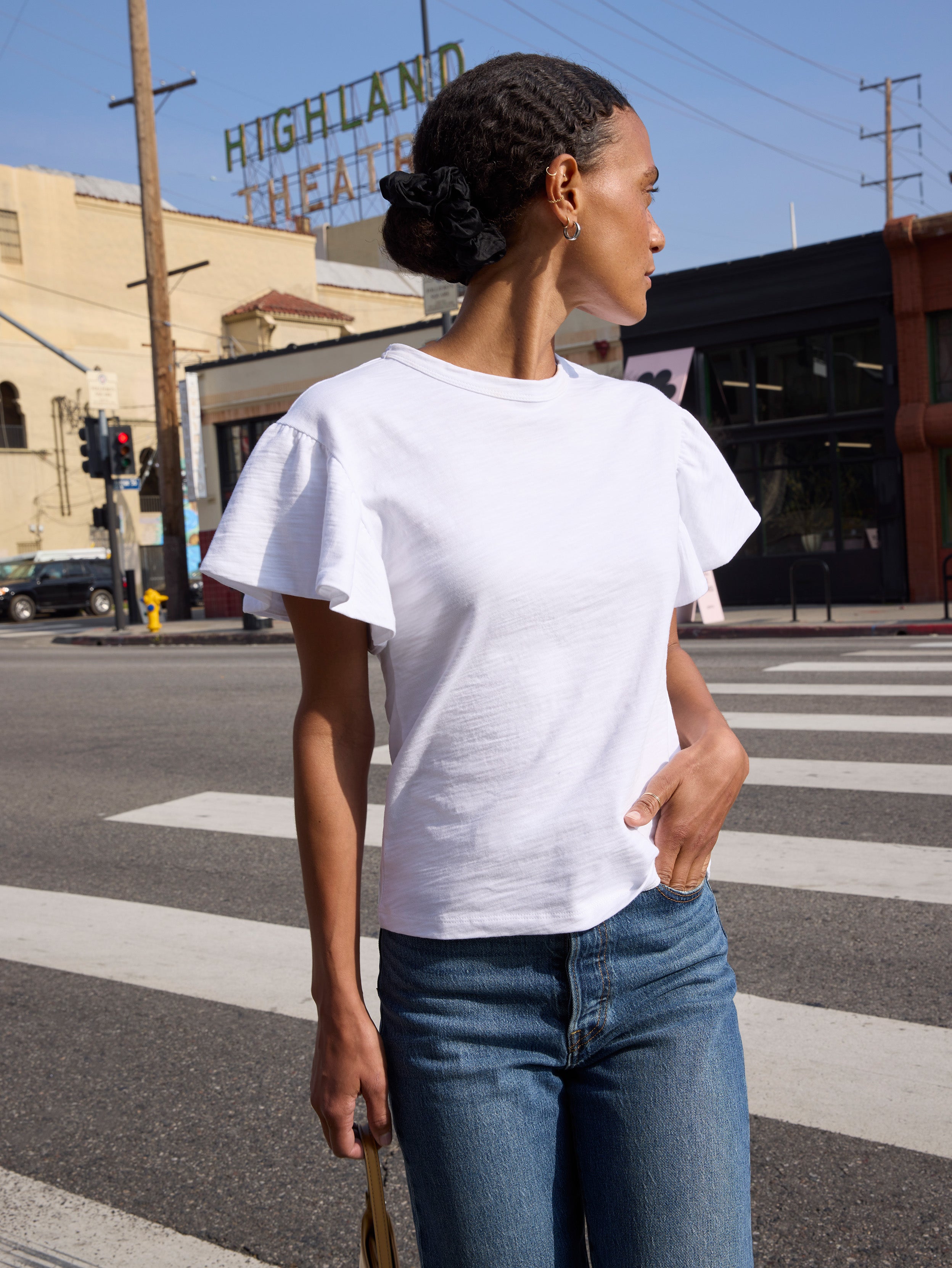 アンジー　TENDERLOIN TEE L/S LHS Camille Ruffle Tee - Optic White | Nation Los Angeles