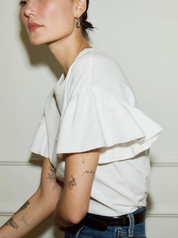 Camille Ruffle Tee - Optic White | Nation Los Angeles