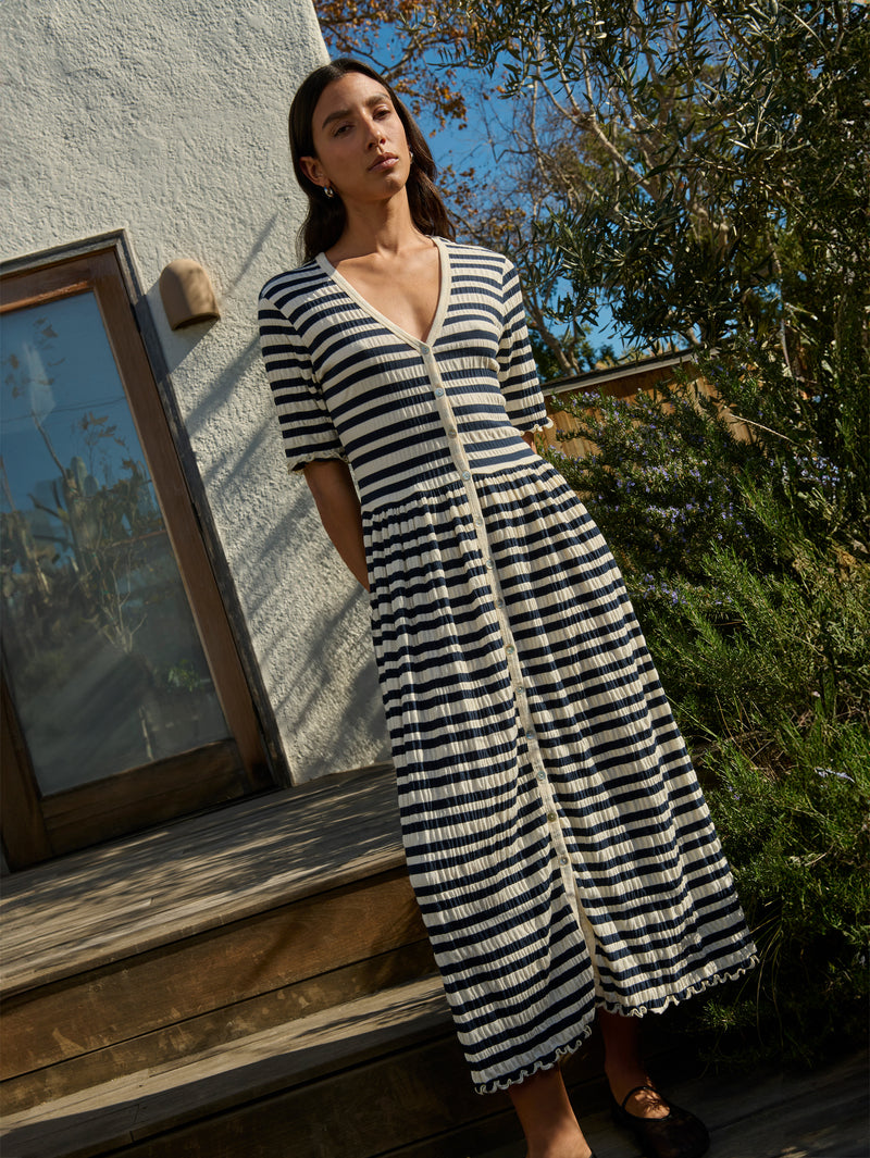 Claudine Midi DressCrinkle Stripe | Nation Los Angeles Claudine Midi DressCrinkle Stripe | Nation Los Angeles