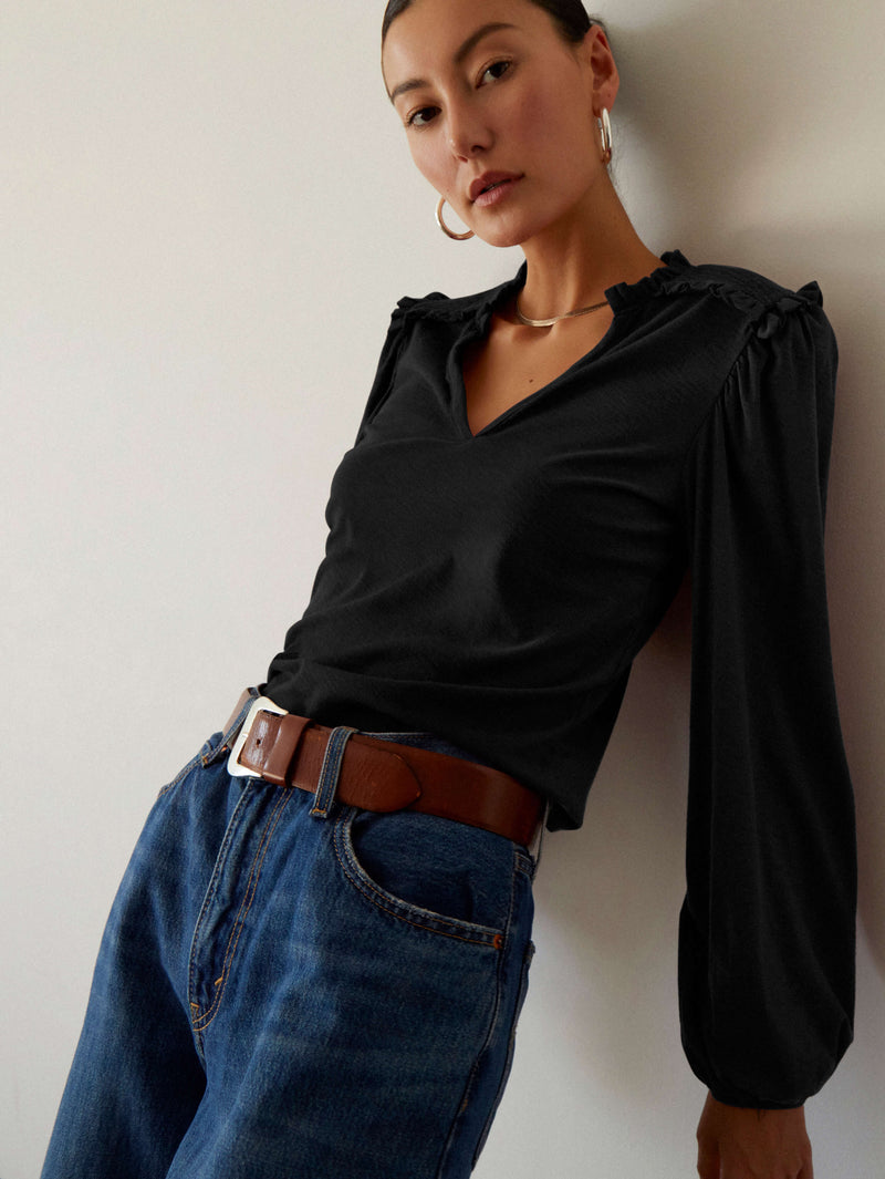 NATION LTD Dolly Smocked Shoulder Long Sleeve