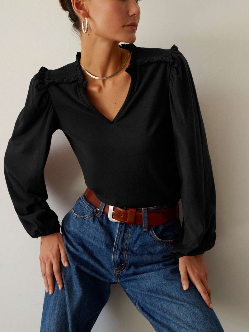 NATION LTD Dolly Smocked Shoulder Long Sleeve