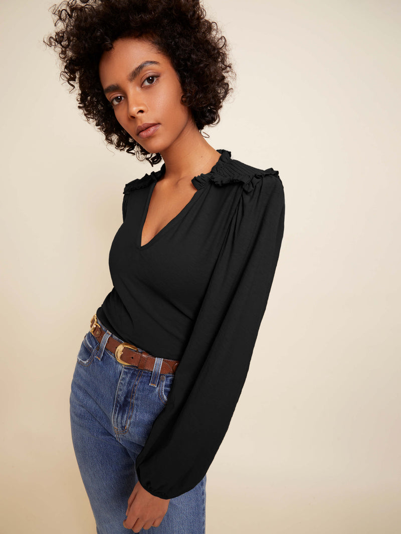 NATION LTD Dolly Smocked Shoulder Long Sleeve