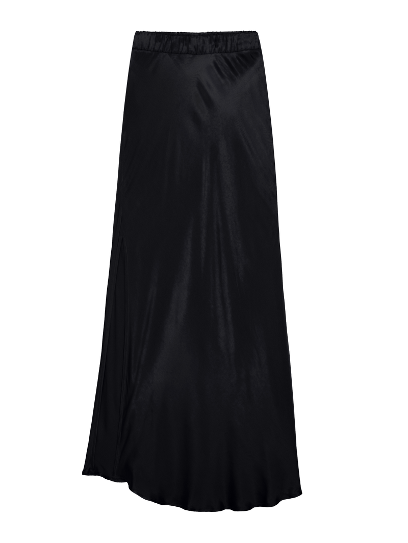 Gaia Bias Cut Satin Maxi Skirt - Black | Nation Los Angeles