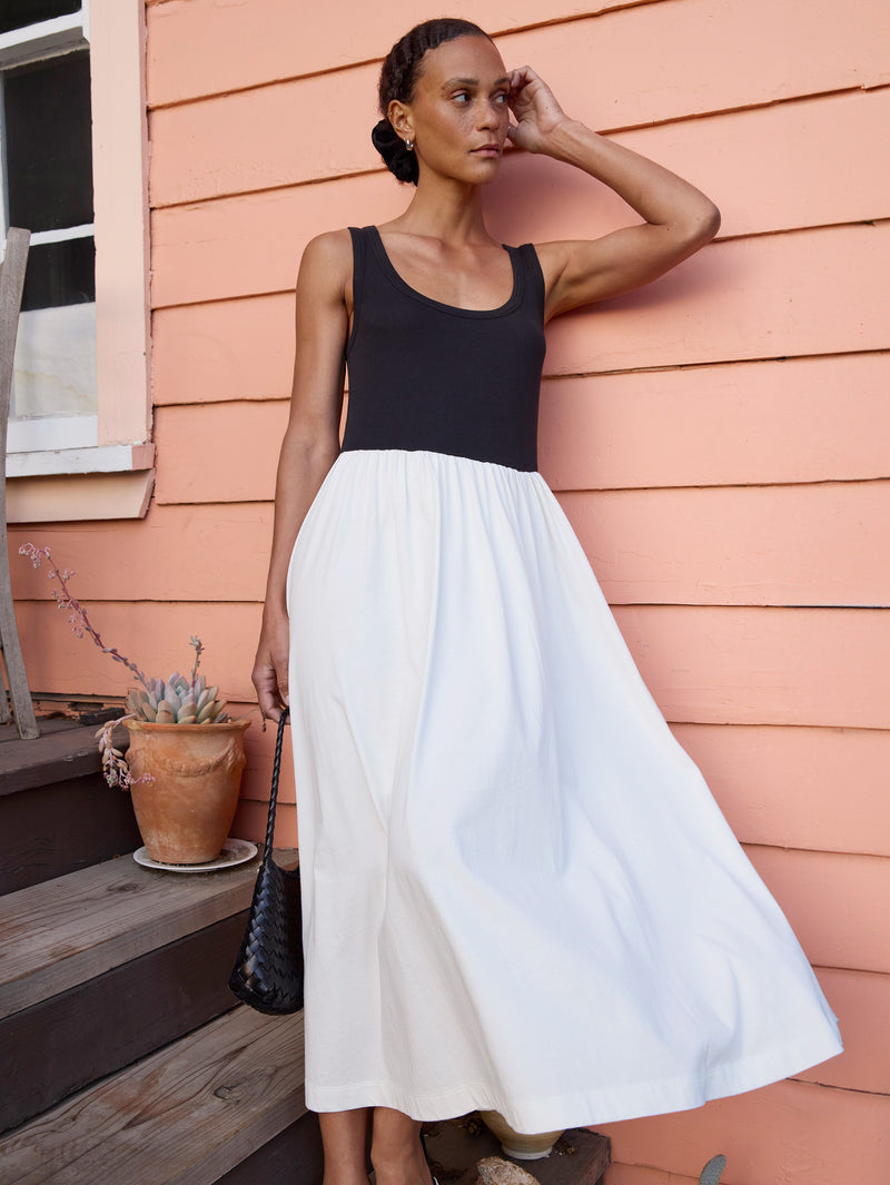 Karla Midi Dress—Porcelain Color Block