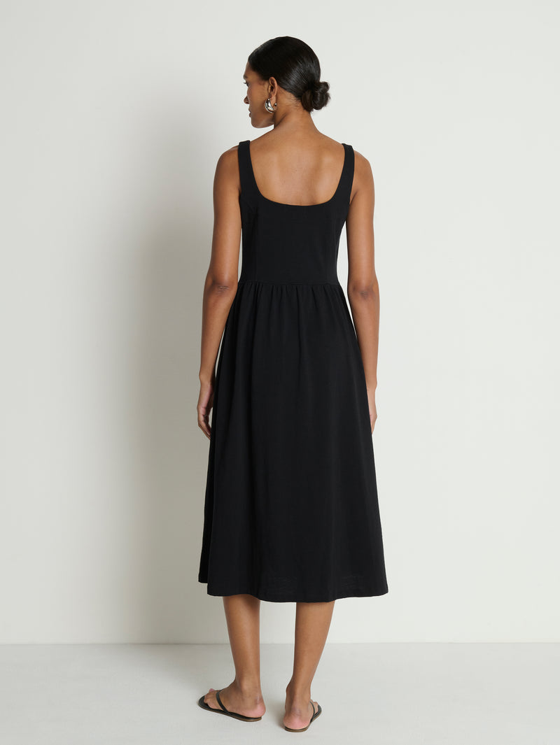 a la mode black midi dress Mosella Jacquard Puff Sleeve Midi Dress