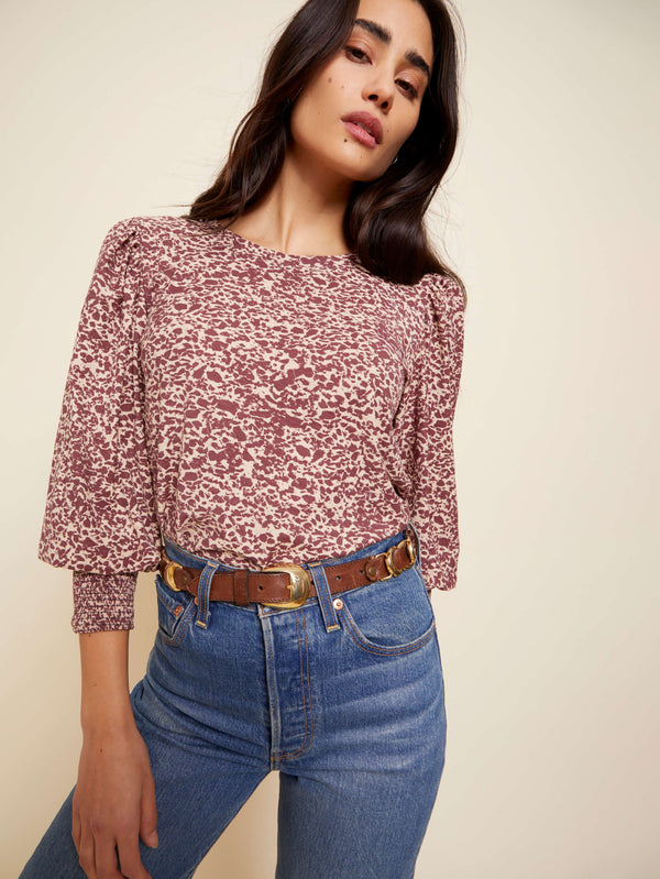 NATION LTD Loren Smocked Peasant Tee