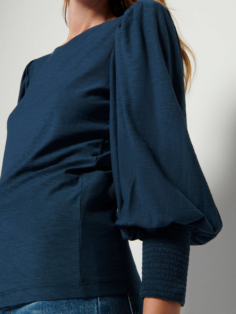 NATION LTD Loren Smocked Peasant Tee