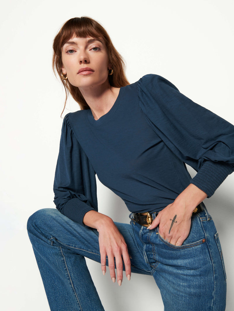 NATION LTD Loren Smocked Peasant Tee