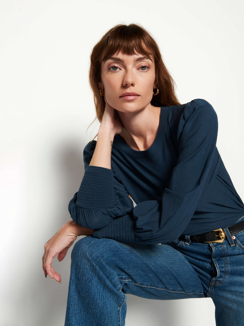 NATION LTD Loren Smocked Peasant Tee