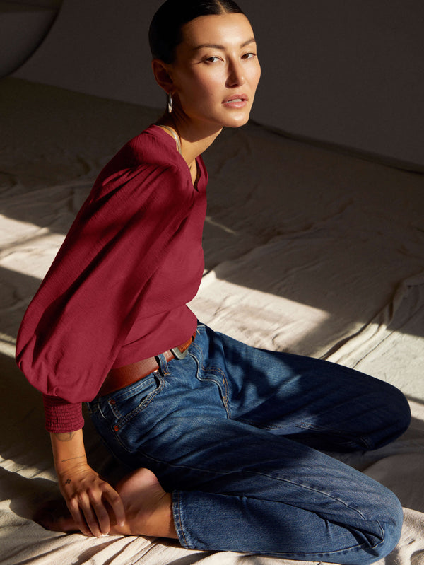 NATION LTD Loren Smocked Peasant Tee