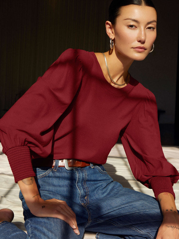 NATION LTD Loren Smocked Peasant Tee