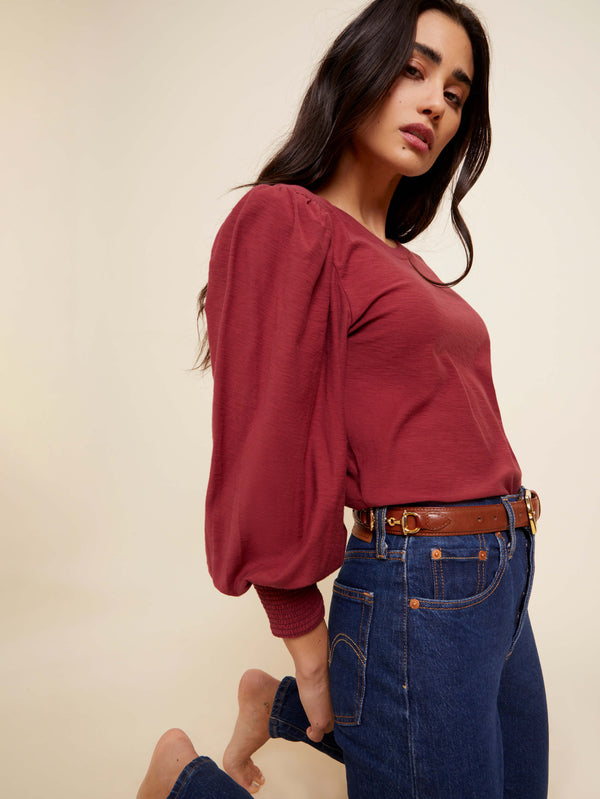 NATION LTD Loren Smocked Peasant Tee