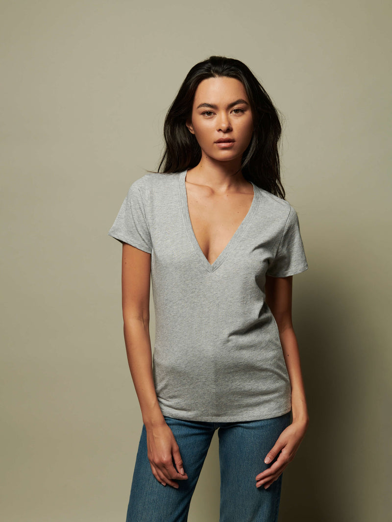 NATION LTD Blair Organic Cotton Ultra Deep V Neck Tee