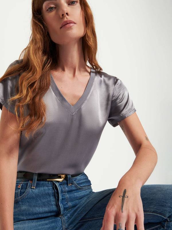 NATION LTD June Satin V Neck Top