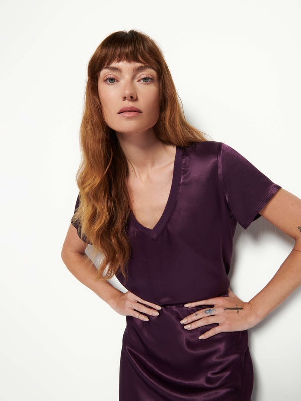 NATION LTD June Satin V Neck Top