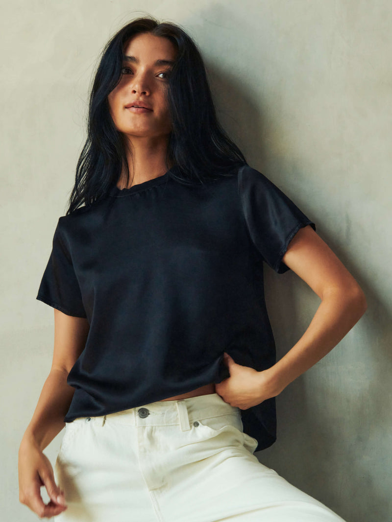 NATION LTD Marie Satin Boxy Crop Top