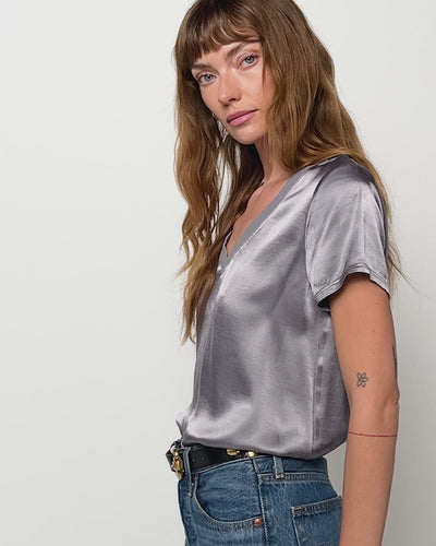 NATION LTD June Satin V Neck Top