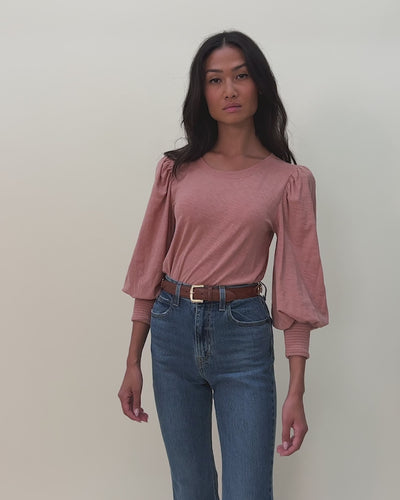 NATION LTD Loren Smocked Peasant Tee