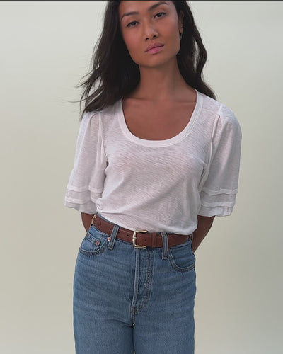 NATION LTD Nigella Checkered Scoop Neck Puff Sleeve Tee 