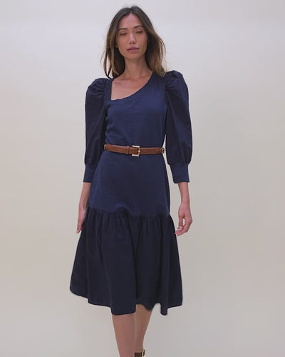 NATION LTD Catalina Asymmetric Neck Ruffle Dress