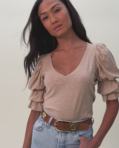 NATION LTD Katana Tiered Sleeve V Neck Tee