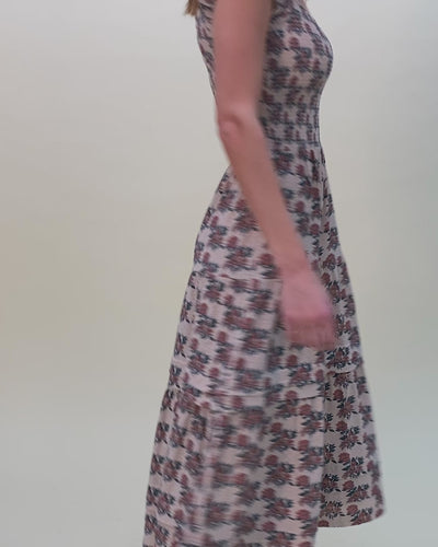 NATION LTD Faye Cap Sleeve Smocked Midi Dress