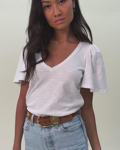 NATION LTD Vicky Flutter Sleeve V Neck Short Sleeve
