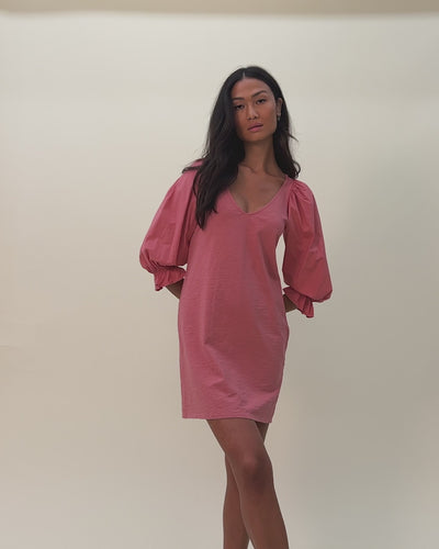 NATION LTD Oralia Puff Sleeve V Neck Mini Dress