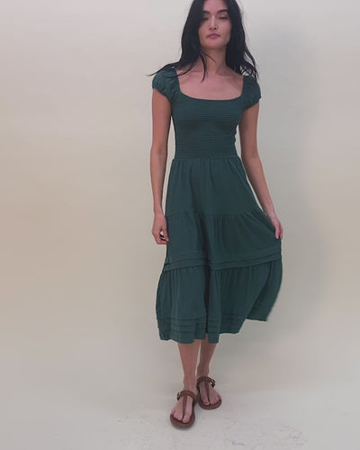 NATION LTD Faye Cap Sleeve Smocked Midi Dress