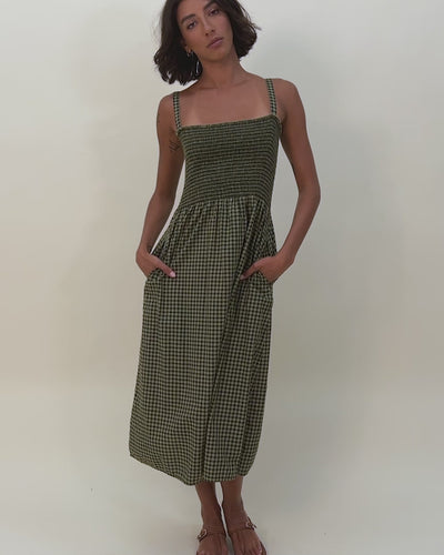 NATION LTD Embry Checkered Ruched Midi Sundress