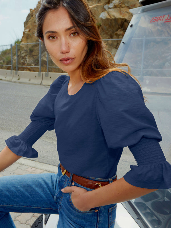 NATION LTD Cadence Smocked Puffed Flutter Sleeve Tee