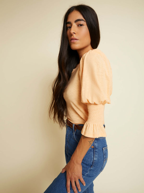 NATION LTD Cadence Smocked Puffed Flutter Sleeve Tee