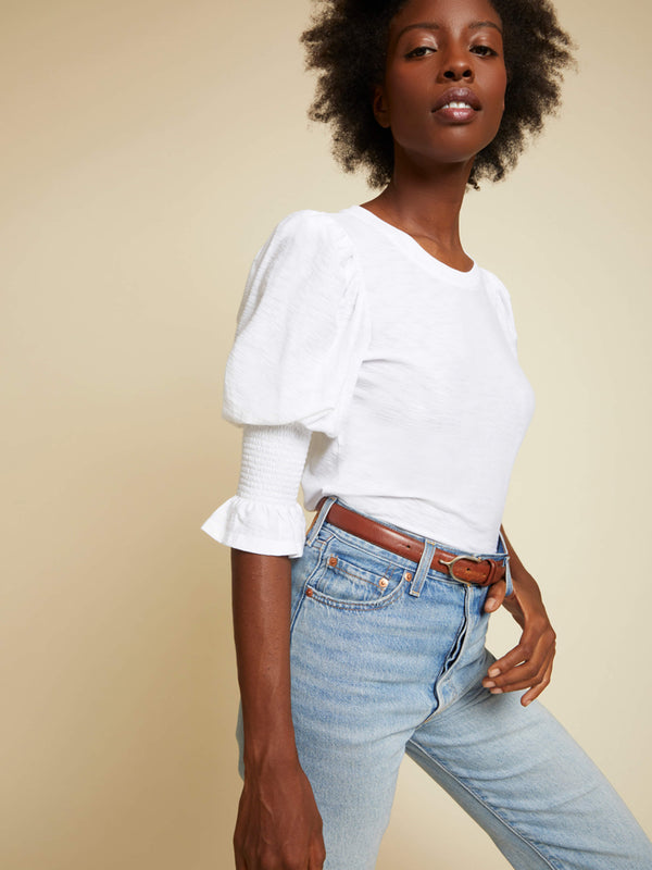 NATION LTD Cadence Smocked Puffed Flutter Sleeve Tee
