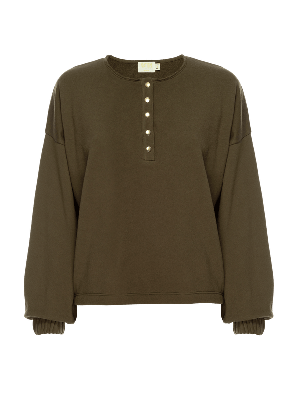 NATION LTD Callan Henley Drop Shoulder Sweatshirt