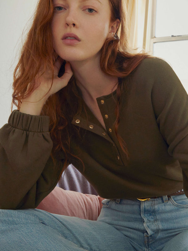 NATION LTD Callan Henley Drop Shoulder Sweatshirt