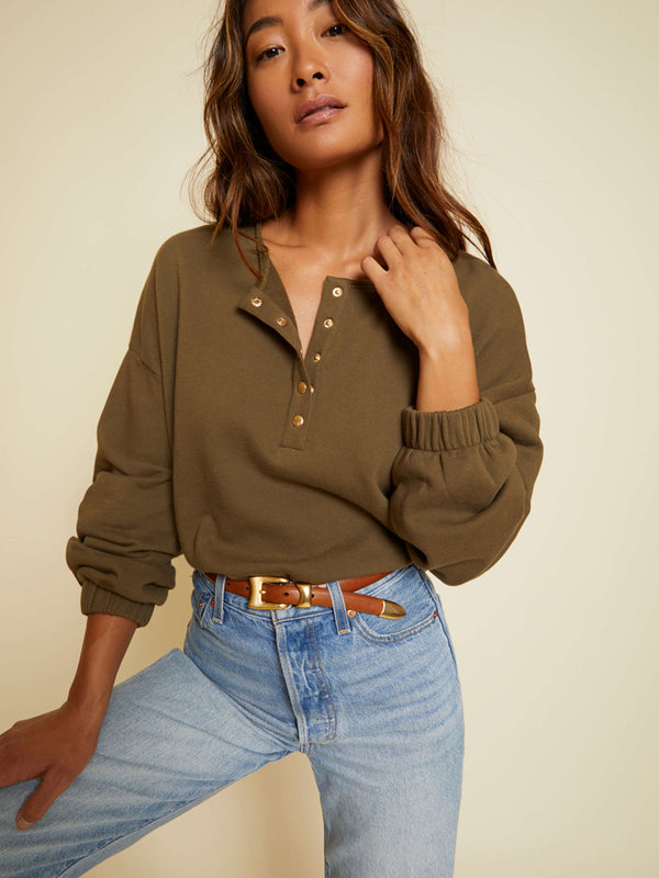 NATION LTD Callan Henley Drop Shoulder Sweatshirt