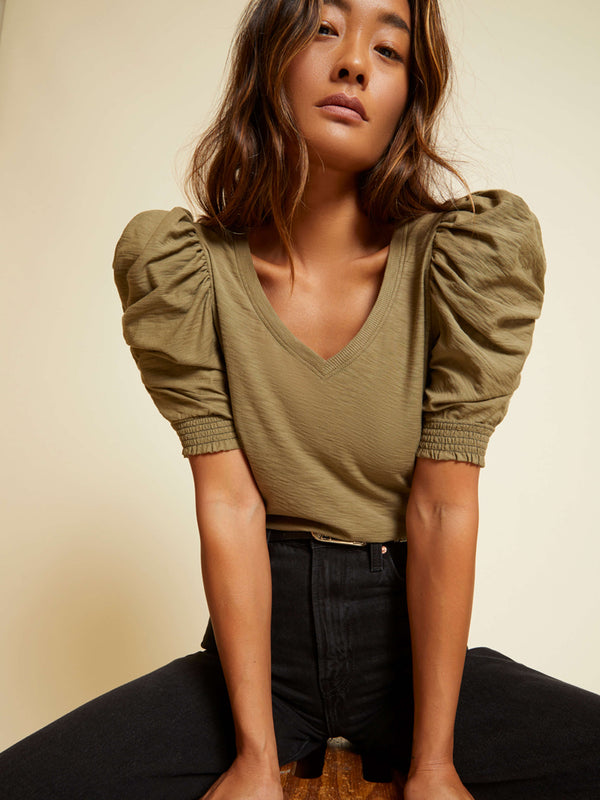 NATION LTD Celine Puff Sleeve Smocked Tee
