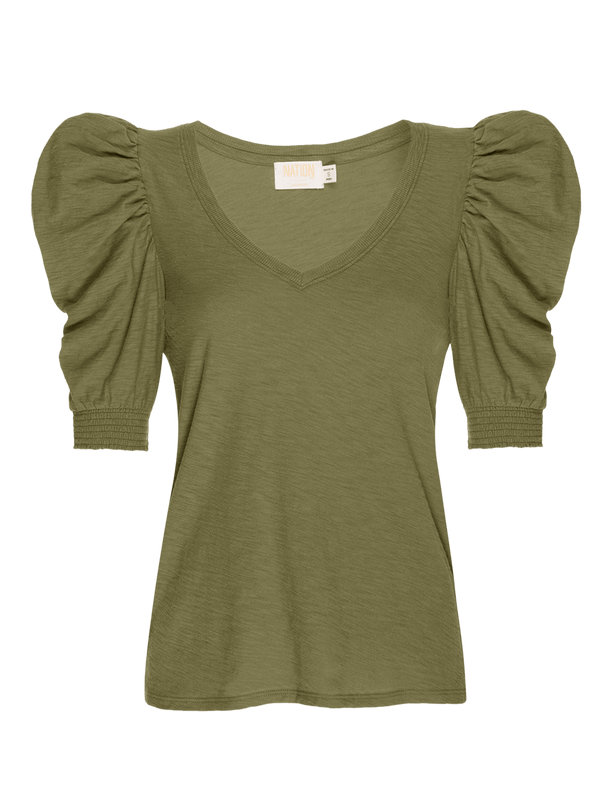 NATION LTD Celine Puff Sleeve Smocked Tee