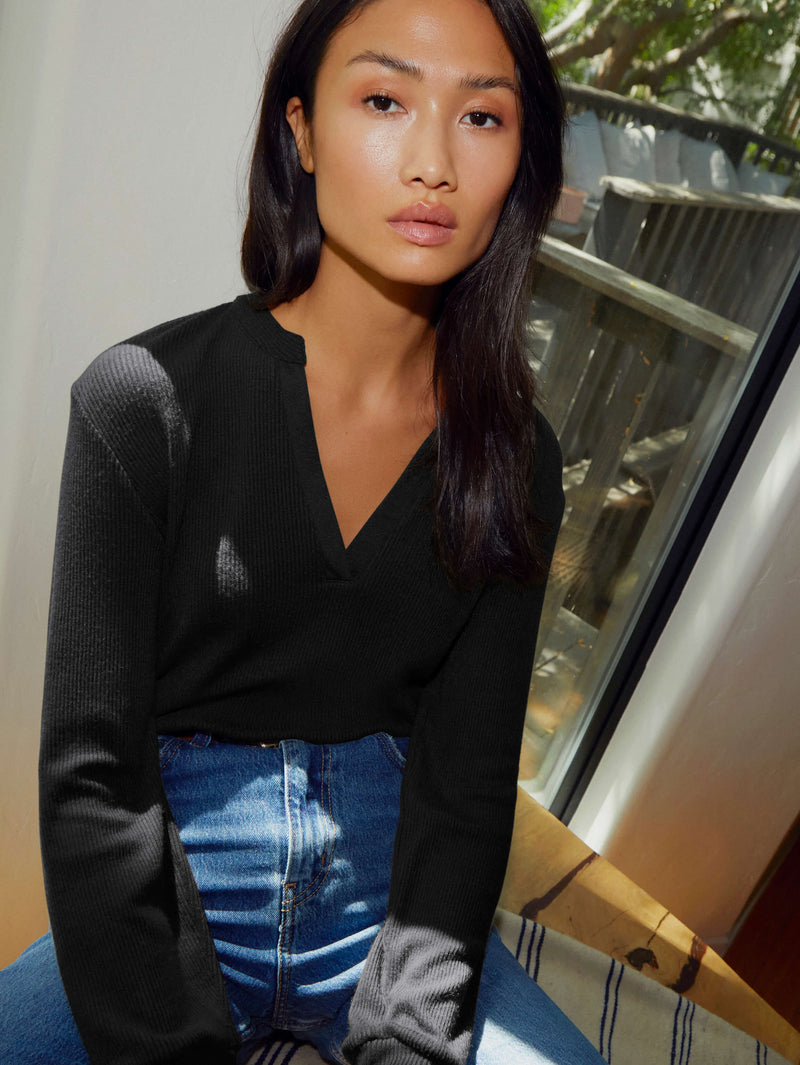 NATION LTD Danna V Neck Long Sleeve 