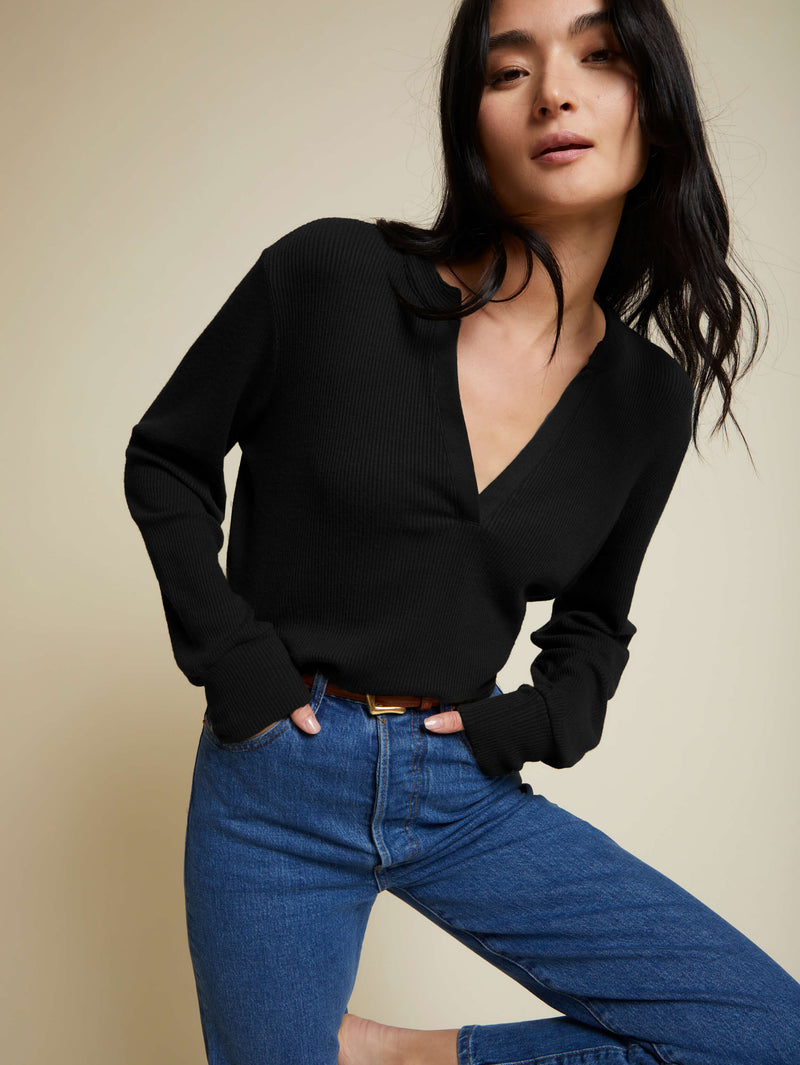 NATION LTD Danna V Neck Long Sleeve 