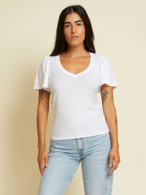 NATION LTD Darcie Puffed Flutter Sleeve V Neck Tee