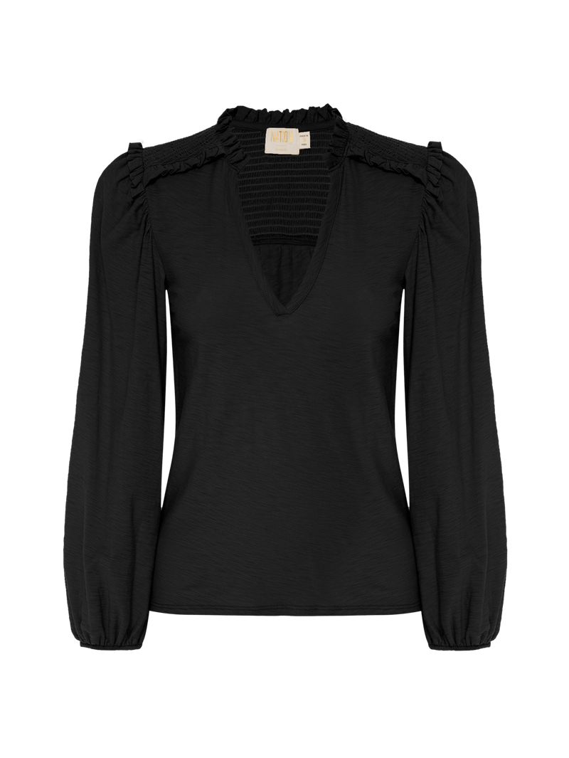 NATION LTD Dolly Smocked Shoulder Long Sleeve